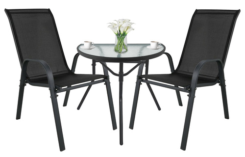 Stół ISLAND Półokrągły + 2x Krzesło SOFIA czarne