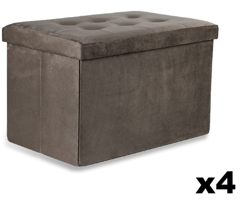 Pufa składana XL z guzikami - 60x38x38cm aksamit brąz x 4