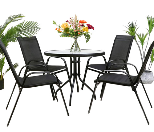 Stół okrągły ISLAND 90cm + 4x Krzesło SOFIA czarne