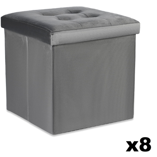 Pufa składana L z guzikami - 38x38x38cm aksamit szara x 8