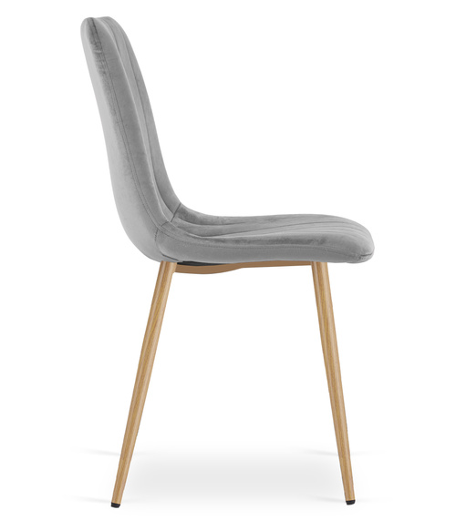Krzesło LAVA - jasny szary aksamit / nogi kolor drewna x 4