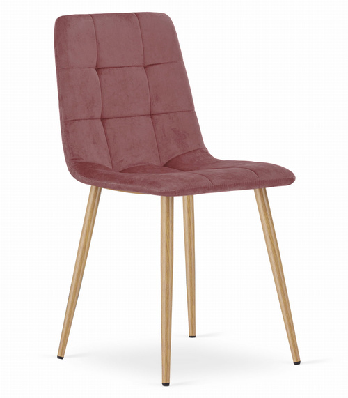 Krzesło KARA - różowy aksamit / nogi kolor drewna x 3
