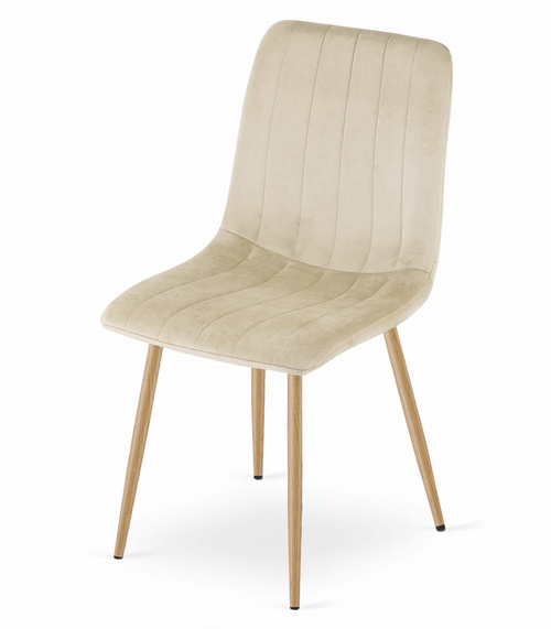 Krzesło LAVA - jasny beż aksamit / nogi kolor drewna x 1