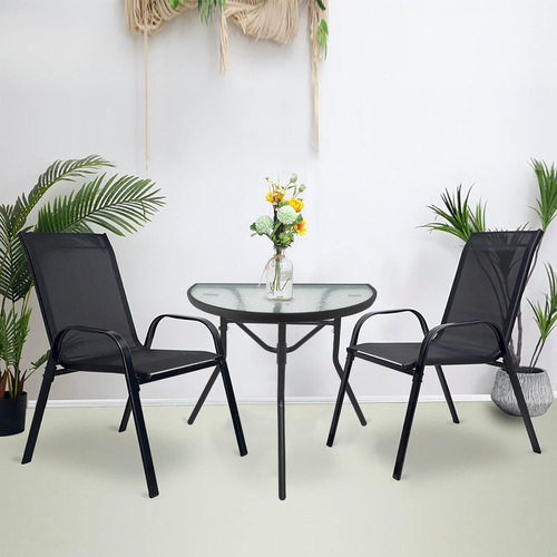 Stół ISLAND Półokrągły + 2x Krzesło SOFIA czarne