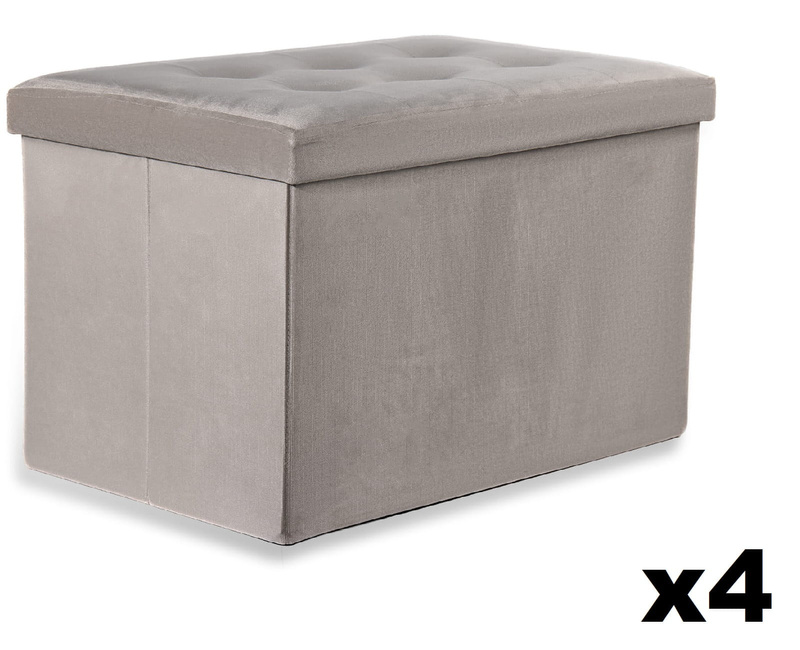 Pufa składana XL z guzikami - 60x38x38cm aksamit beż x 4