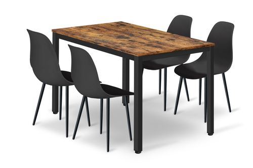 Zestaw Stół TESSA 120cm x 60cm - rustykalny / czarne nogi + 4 krzesła WAT czarne / nogi czarne