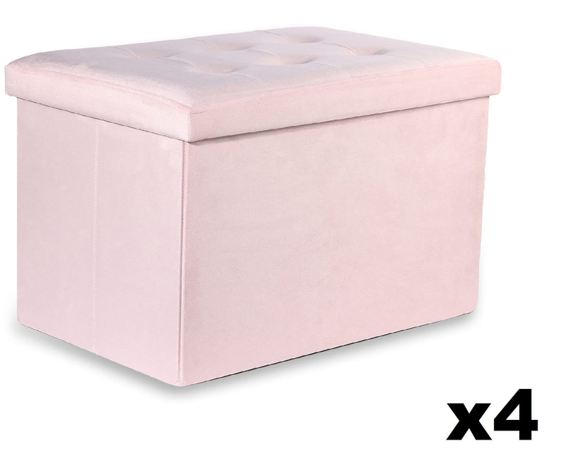Pufa składana XL z guzikami - 60x38x38cm aksamit róż x 4