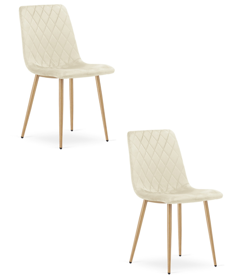 Krzesło TURIN - jasny beż aksamit / nogi kolor drewna x 2