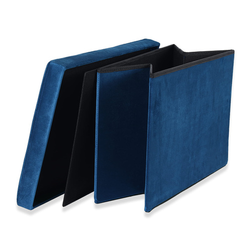 Pufa składana XL z guzikami - 60x38x38cm aksamit granat x 4