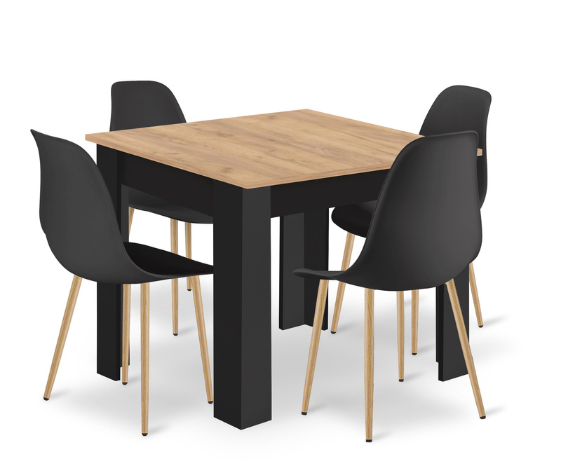 Zestaw Stół NP 80x80 Artisan nogi czarne + 4 krzesła WAT czarne / nogi naturalne
