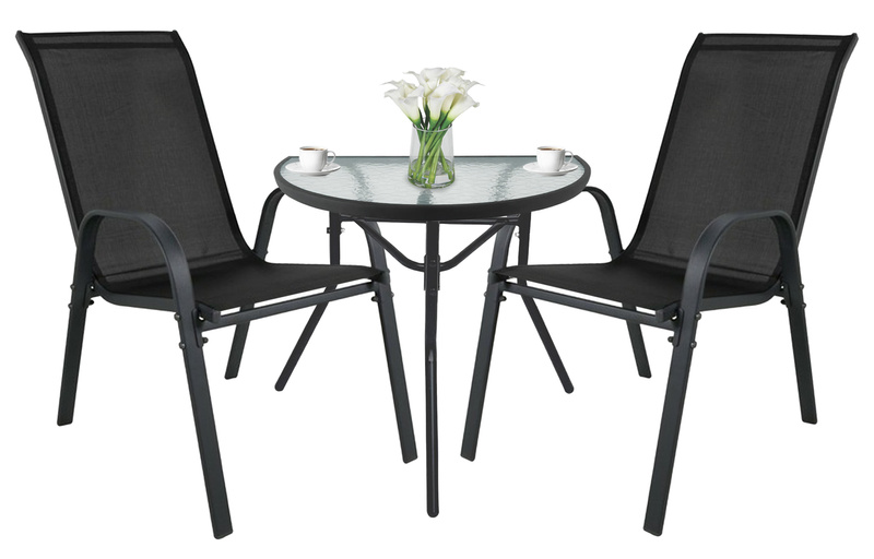 Stół ISLAND Półokrągły + 2x Krzesło SOFIA czarne