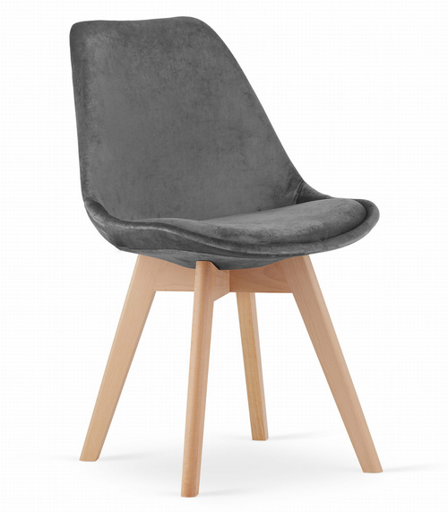 Krzesło NORI - szary ciemny aksamit - nogi naturalne x 3