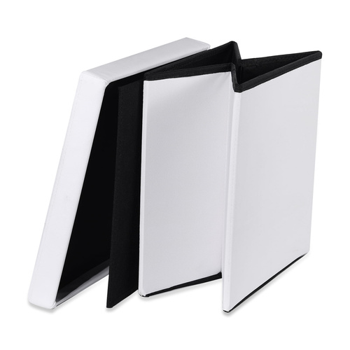 Pufa składana L z guzikami - 38x38x38cm ekoskóra biała