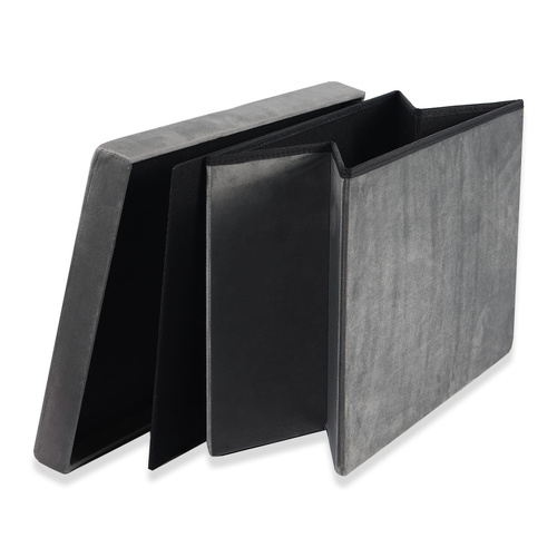 Pufa składana XL z guzikami - 60x38x38cm aksamit szara x 4