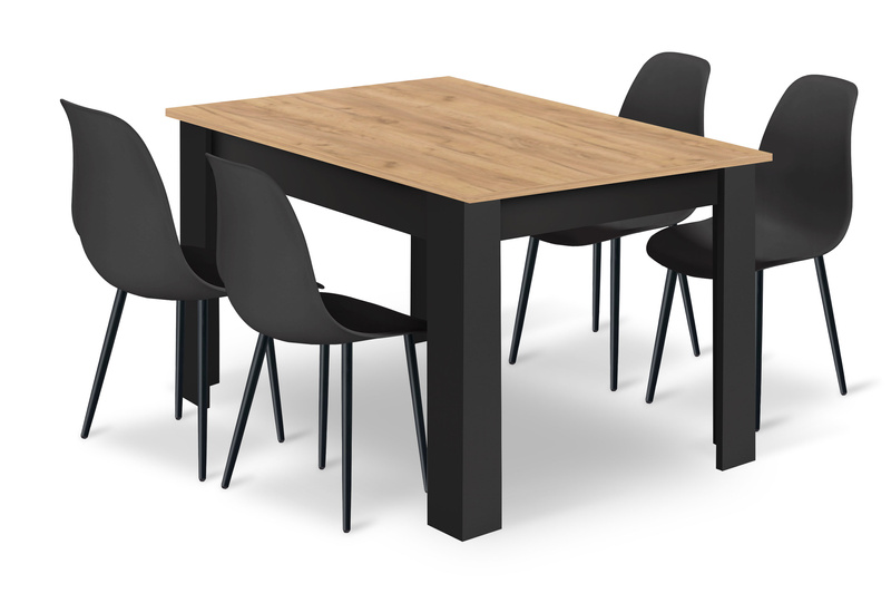 Zestaw Stół NP 120x80 Artisan nogi czarne + 4 krzesła WAT czarne / nogi czarne
