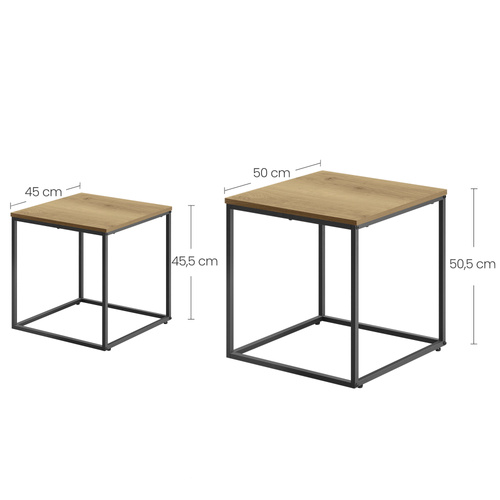 Stolik kawowy kwadrat 2szt - dąb / nogi czarne
