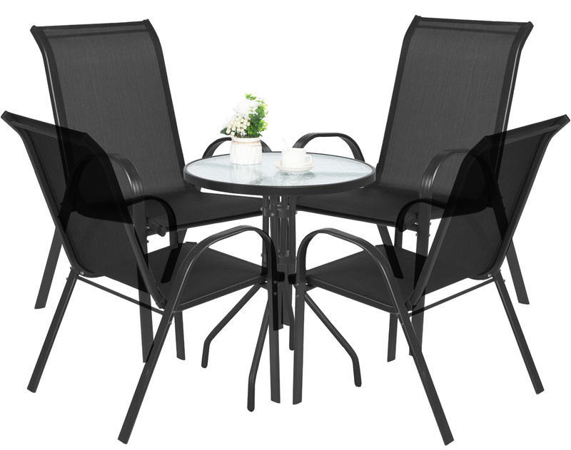 Stół okrągły ISLAND 60cm + 4x Krzesło SOFIA czarne