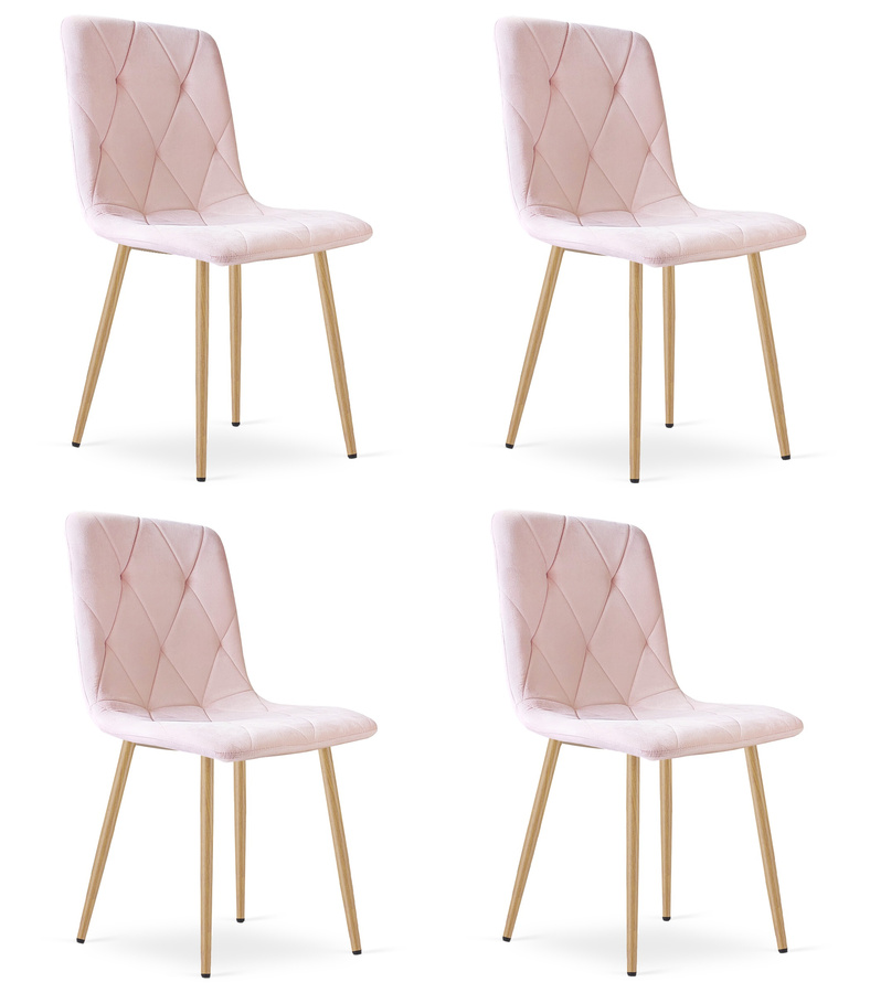 Krzesło LIBRA - jasny róż aksamit / nogi kolor drewna x 4