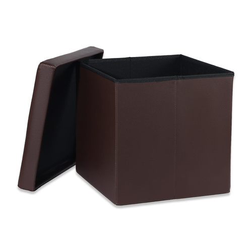 Pufa składana L z guzikami - 38x38x38cm ekoskóra brąz x 8