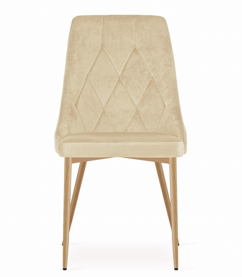 Krzesło IMOLA - jasny beż aksamit / nogi kolor drewna x 2