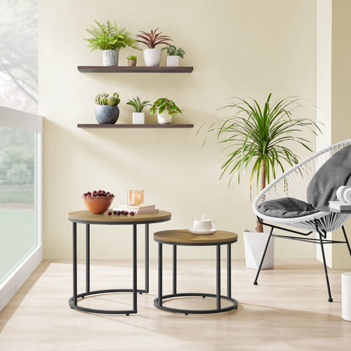 Stolik kawowy okrągły 2szt - dąb / nogi czarne