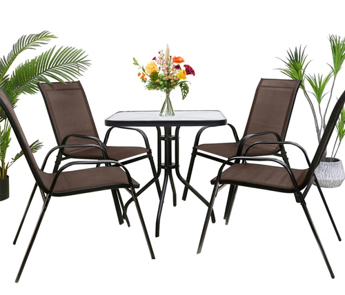 Stół kwadrat ISLAND 70cm + 4x Krzesło SOFIA brąz