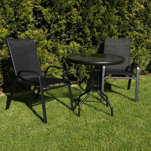 Stół okrągły ISLAND 90cm + 4x Krzesło SOFIA czarne