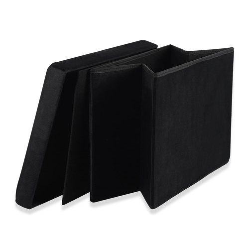 Pufa składana XL z guzikami - 60x38x38cm aksamit czarna