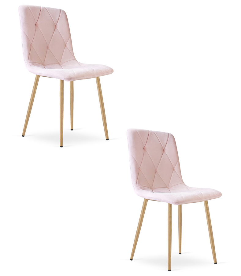 Krzesło LIBRA - jasny róż aksamit / nogi kolor drewna x 2