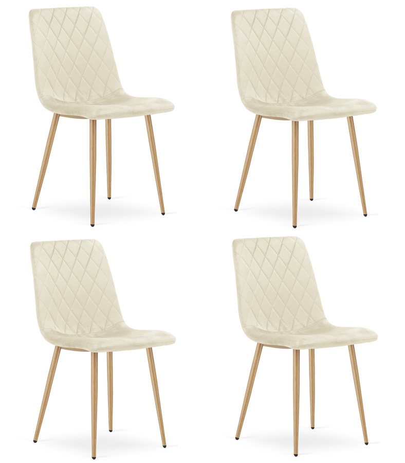 Krzesło TURIN - jasny beż aksamit / nogi kolor drewna x 4