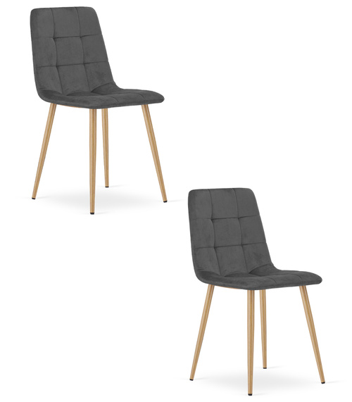 Krzesło KARA - ciemny szary aksamit / nogi kolor drewna x 2