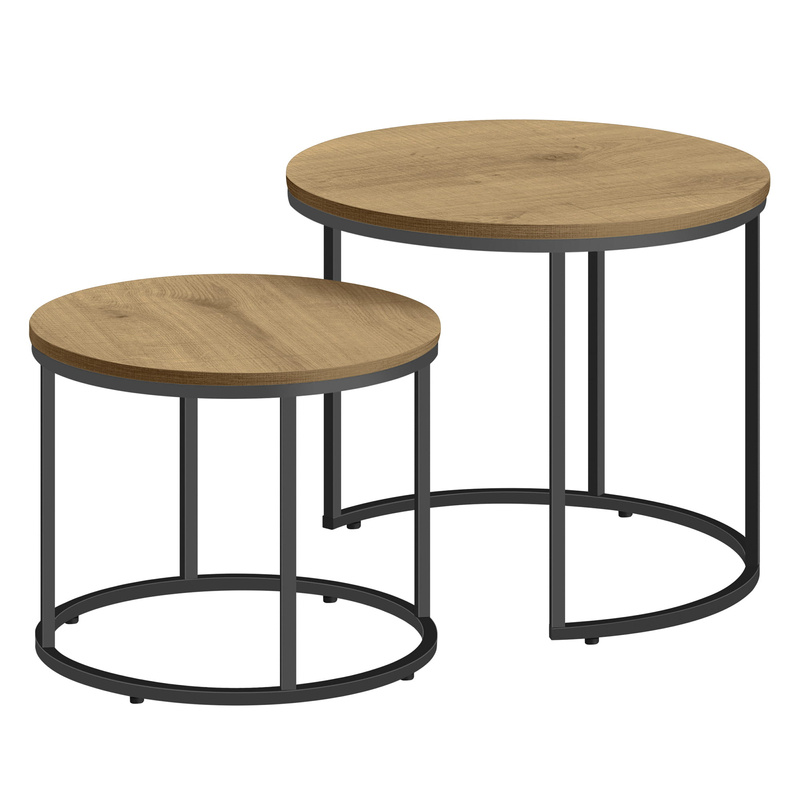 Stolik kawowy okrągły 2szt - dąb / nogi czarne