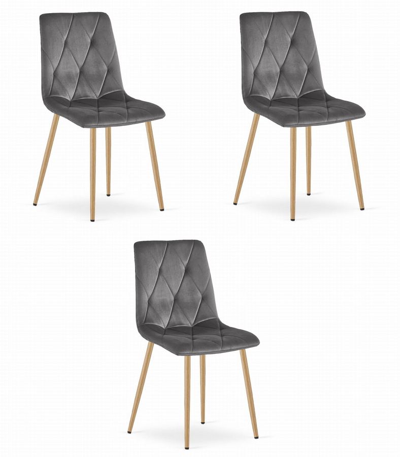 Krzesło LIBRA - ciemny szary aksamit / nogi kolor drewna x 3