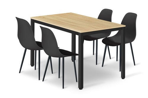 Zestaw Stół TESSA 120cm x 60cm - dąb / czarne nogi + 4 krzesła WAT czarne / nogi czarne