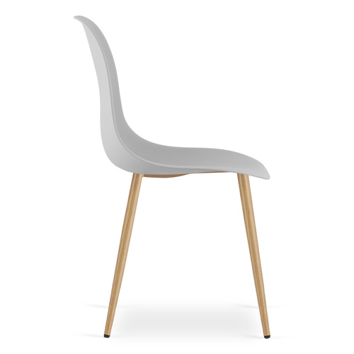 Zestaw Stół KAMI Okrągły 80cm - biały / naturalne nogi + 4 krzesła WAT szare / nogi naturalne