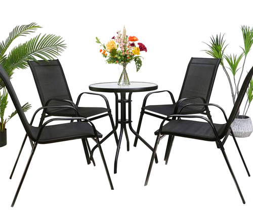 Stół okrągły ISLAND 60cm + 4x Krzesło SOFIA czarne