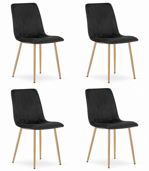Krzesło LAVA - czarny aksamit / nogi kolor drewna x 4