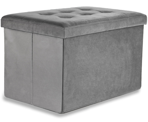 Pufa składana XL z guzikami - 60x38x38cm aksamit szara x 4