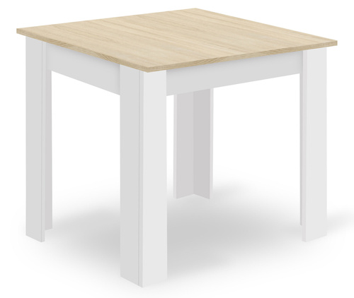 Zestaw Stół NP 80x80 Dąb Sonoma + Biały + 4 krzesła WAT białe / nogi naturalne
