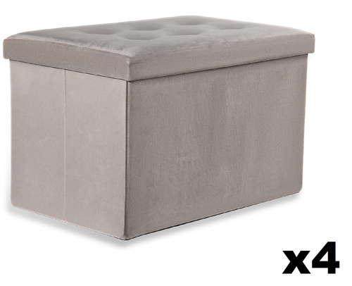 Pufa składana XL z guzikami - 60x38x38cm aksamit beż x 4