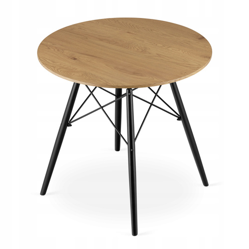 Zestaw Stół TODI Okrągły 80cm - dąb + 4 krzesła WAT czarne / nogi naturalne