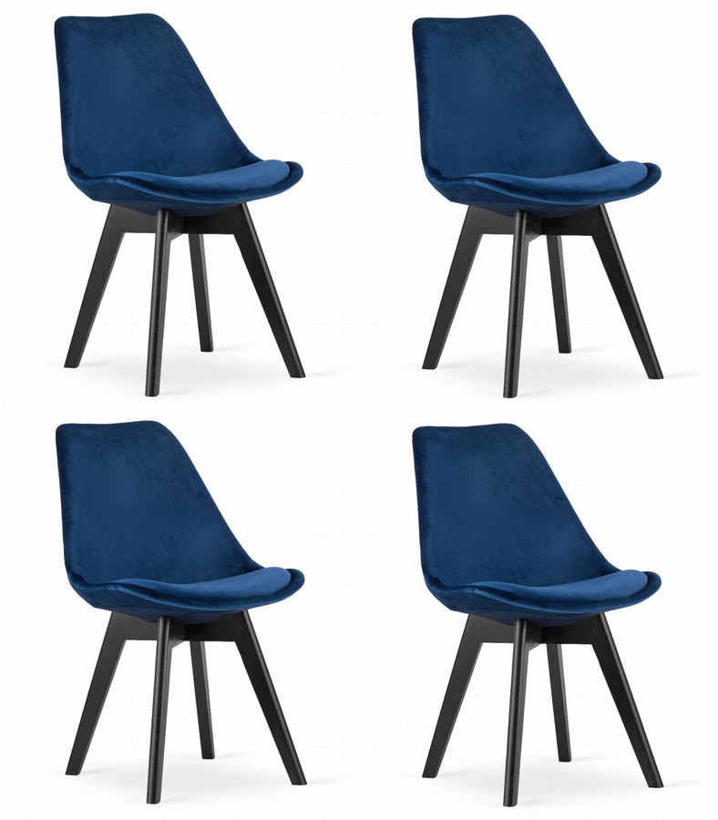 Krzesło NORI - niebieski aksamit - nogi czarne x 4