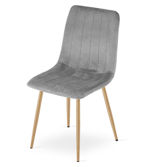 Krzesło LAVA - jasny szary aksamit / nogi kolor drewna x 4