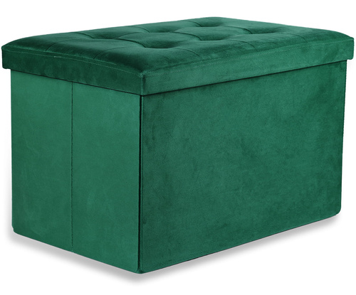 Pufa składana XL z guzikami - 60x38x38cm aksamit zielona