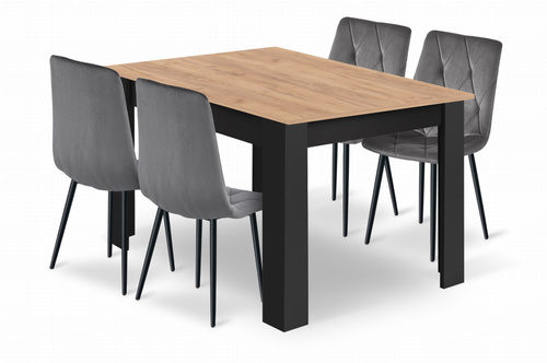 Zestaw stół NP 120x80 Craft Czarny + 4 krzesła LIBRA szare