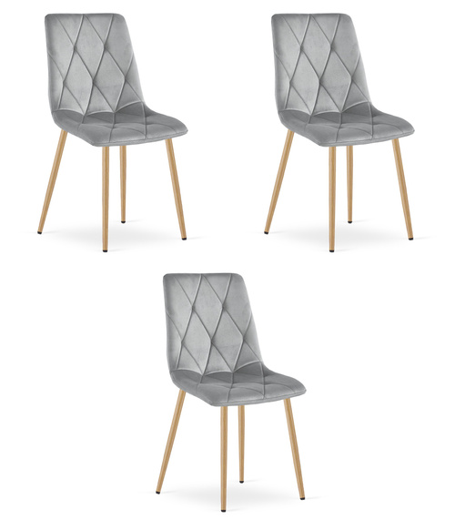 Krzesło LIBRA - jasny szary aksamit / nogi kolor drewna x 3