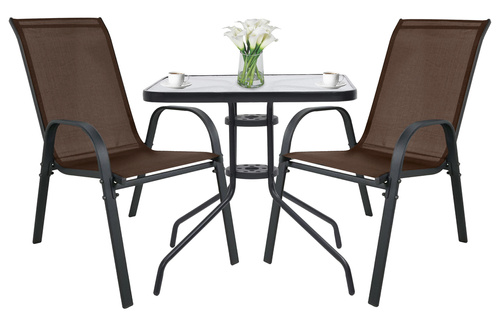 Stół kwadratowy ISLAND 60cm + 2x Krzesło SOFIA brąz