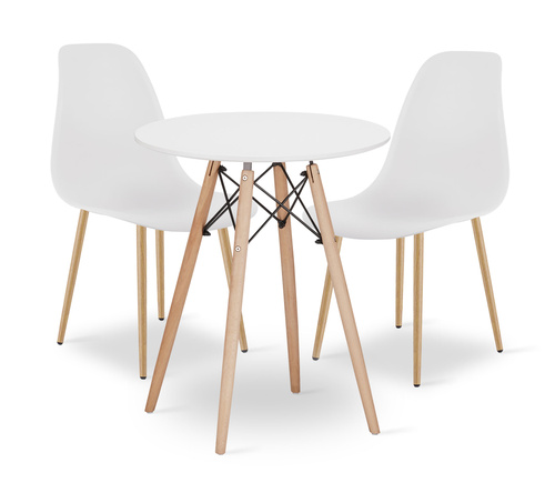Zestaw Stół TODI Okrągły 60cm - biały + 2 krzesła WAT białe / nogi naturalne