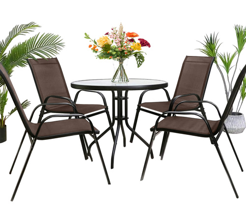 Stół okrągły ISLAND 90cm + 4x Krzesło SOFIA brąz