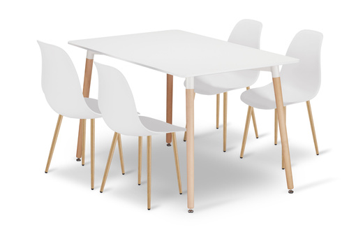 Zestaw Stół ADRIA 120cm x 80cm - biały + 4 krzesła WAT białe / nogi naturalne